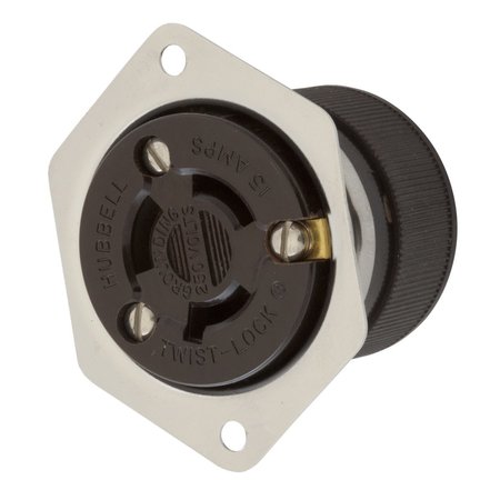 Hubbell Wiring Device-Kellems Locking Devices, Twist-Lock®, Industrial, Flanged Receptacle, 15A 250V, 2-Pole 3-Wire Grounding, L6-15R, Screw Terminal, White HBL4585